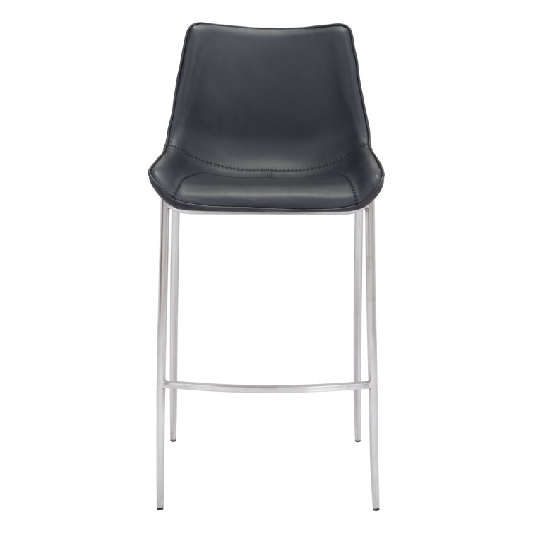 Transitional Magnus 20.7" Black Metal Bar Stool with Silver Accents
