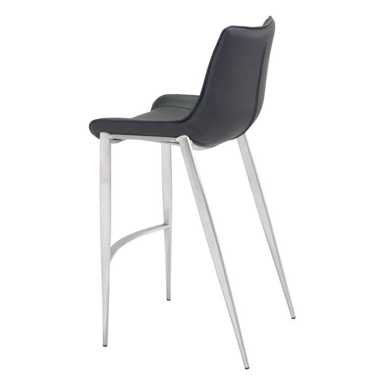Transitional Magnus 20.7" Black Metal Bar Stool with Silver Accents