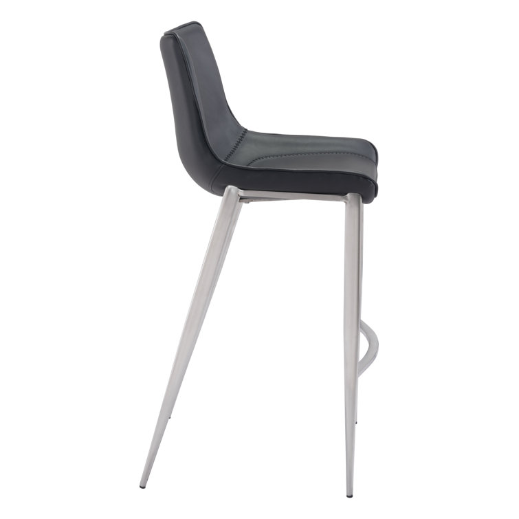 Transitional Magnus 20.7" Black Metal Bar Stool with Silver Accents
