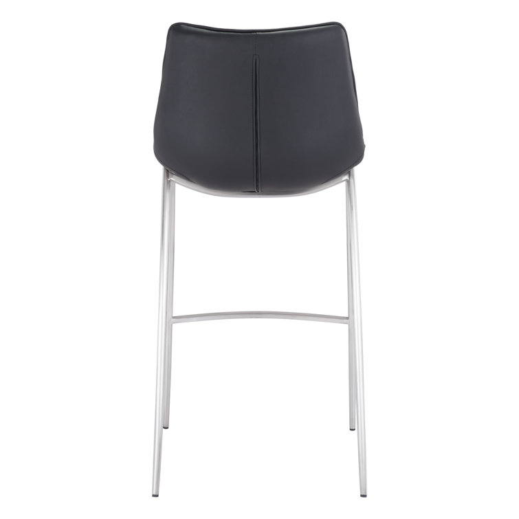 Transitional Magnus 20.7" Black Metal Bar Stool with Silver Accents