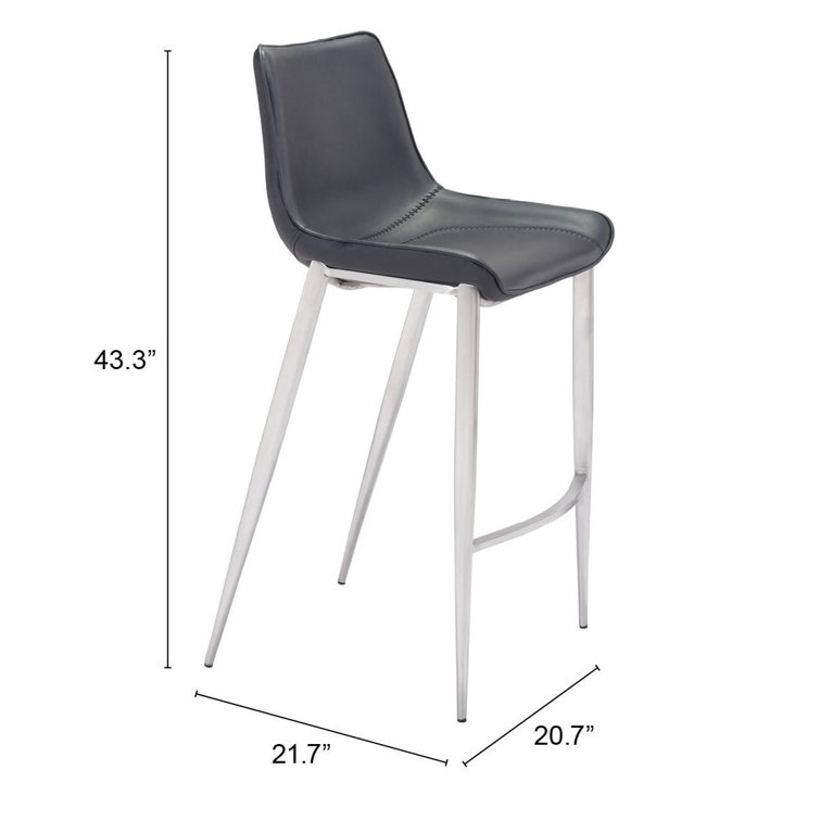 Transitional Magnus 20.7" Black Metal Bar Stool with Silver Accents