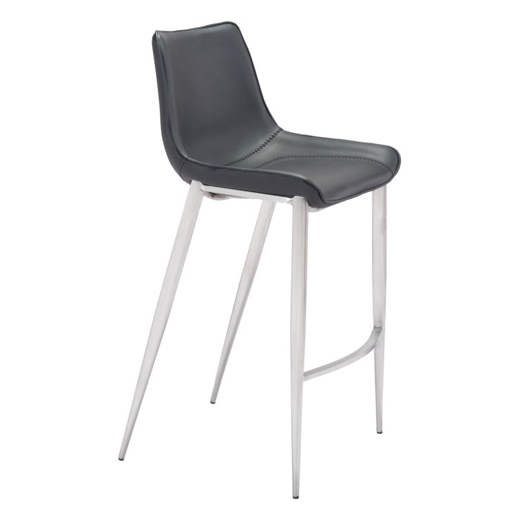 Transitional Magnus 20.7" Black Metal Bar Stool with Silver Accents