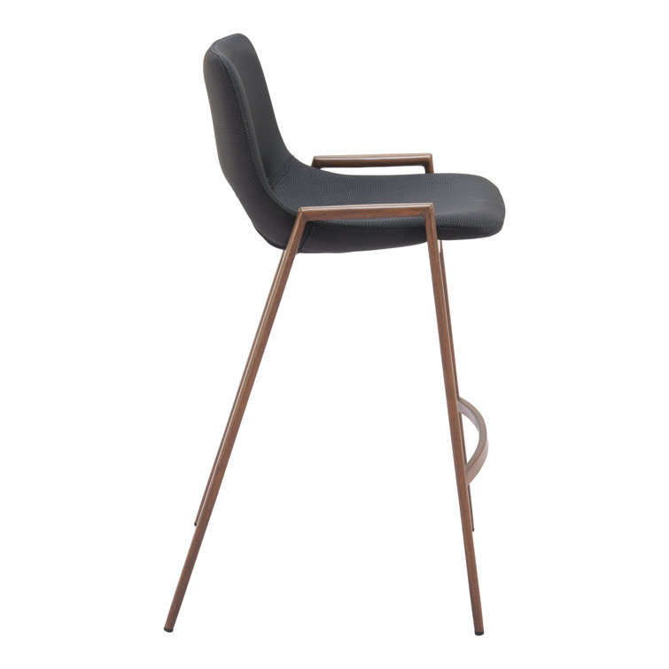 Black Leather and Walnut Wood Counter Stools, Set of 2