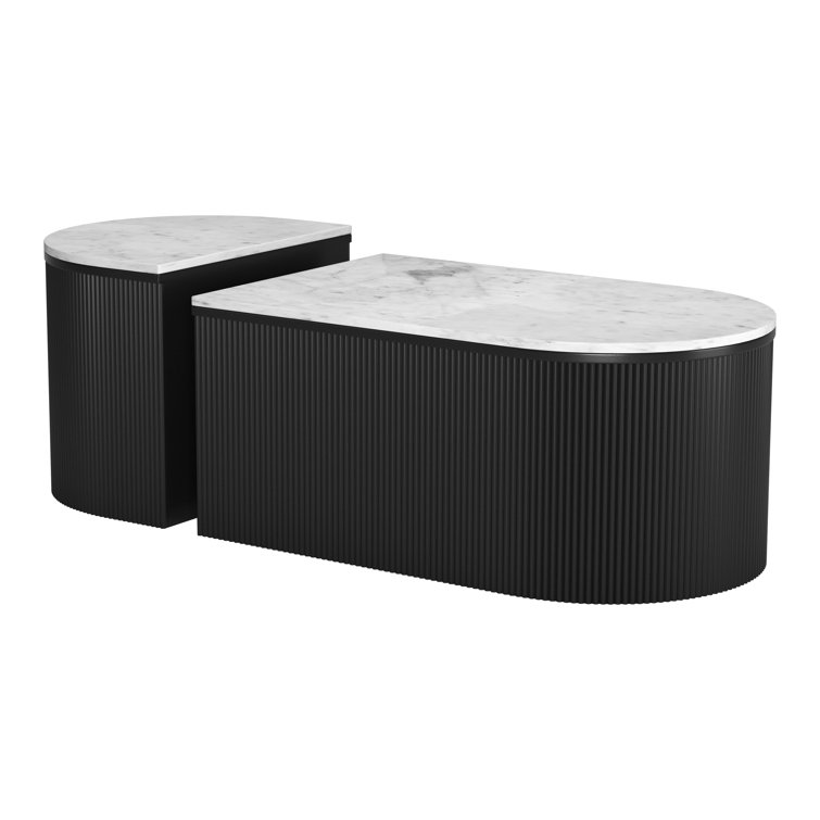 Doha Black and White Marble Top 2-Piece Coffee Table Set