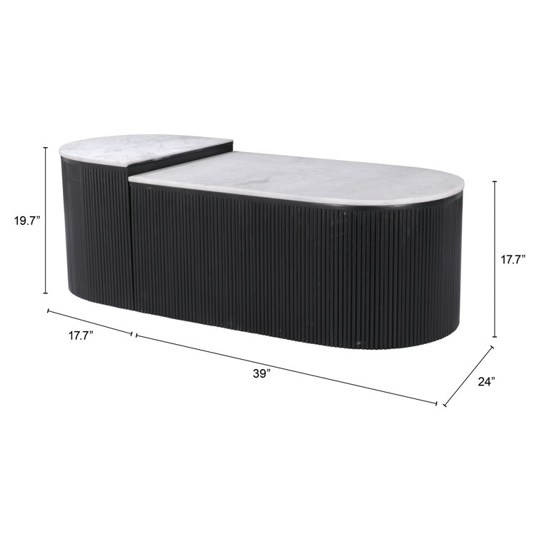 Doha Black and White Marble Top 2-Piece Coffee Table Set