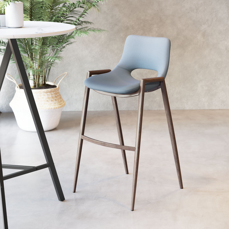Gray Metal and Wood Contemporary Bar Stool Set