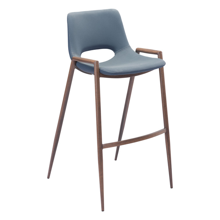 Gray Metal and Wood Contemporary Bar Stool Set