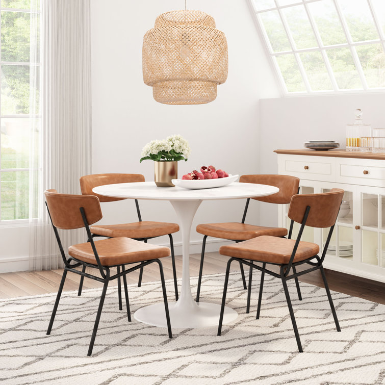 White Marble and Wood Round Dining Table