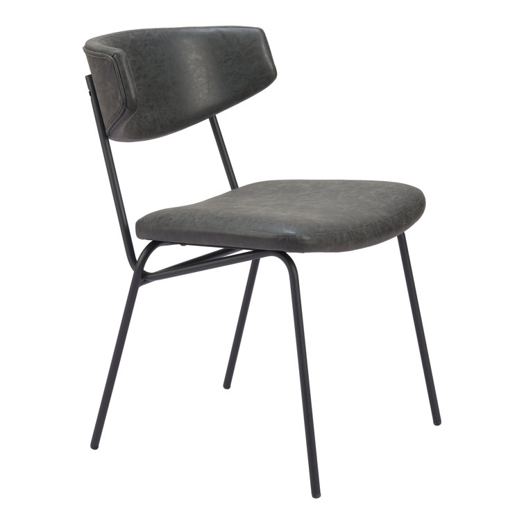 Vintage Black Faux Leather Upholstered Arm Chair with Metal Legs