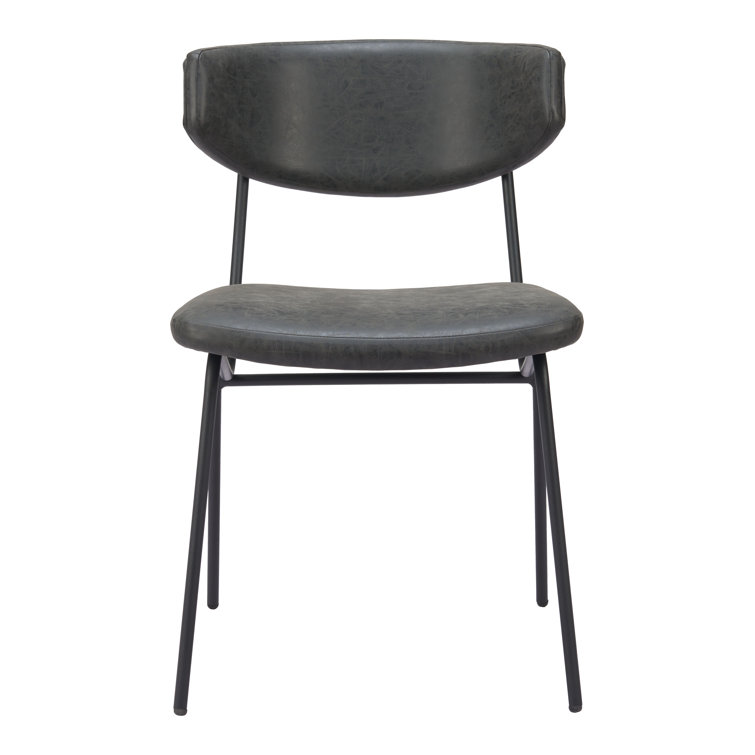 Vintage Black Faux Leather Upholstered Arm Chair with Metal Legs