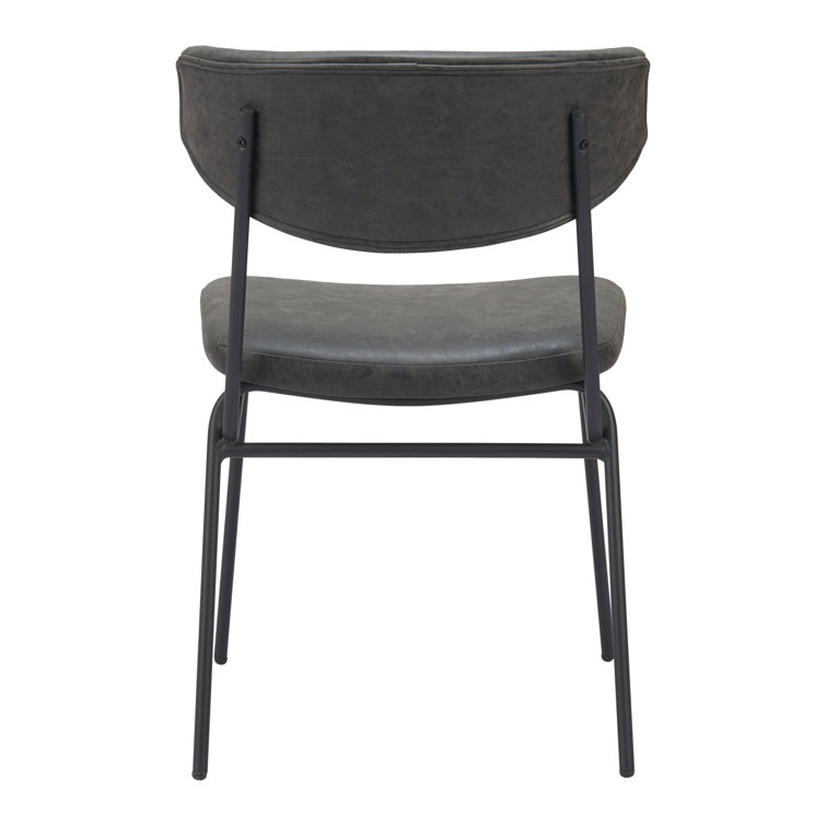 Vintage Black Faux Leather Upholstered Arm Chair with Metal Legs
