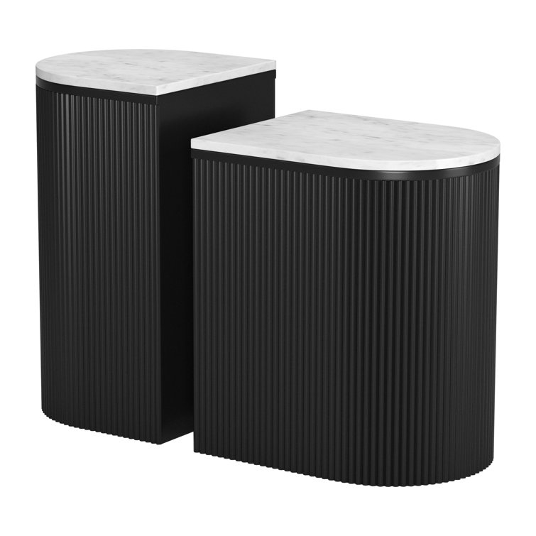 Doha Black and White Marble Top 2-Piece Coffee Table Set