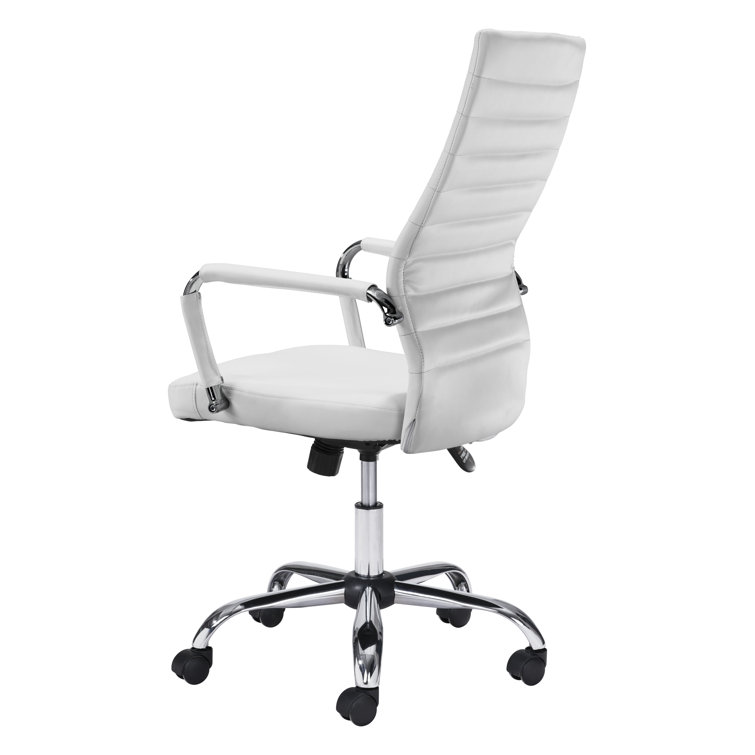 White High Back Leather Swivel Arm Chair