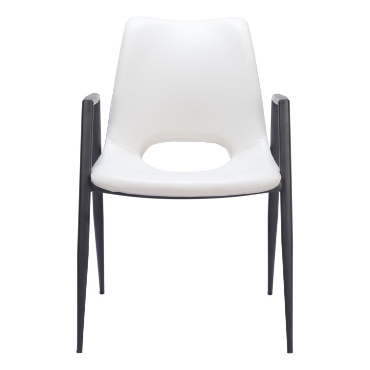 White Faux Leather Upholstered Arm Chair with Black Metal Legs