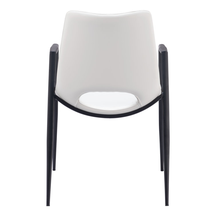 White Faux Leather Upholstered Arm Chair with Black Metal Legs
