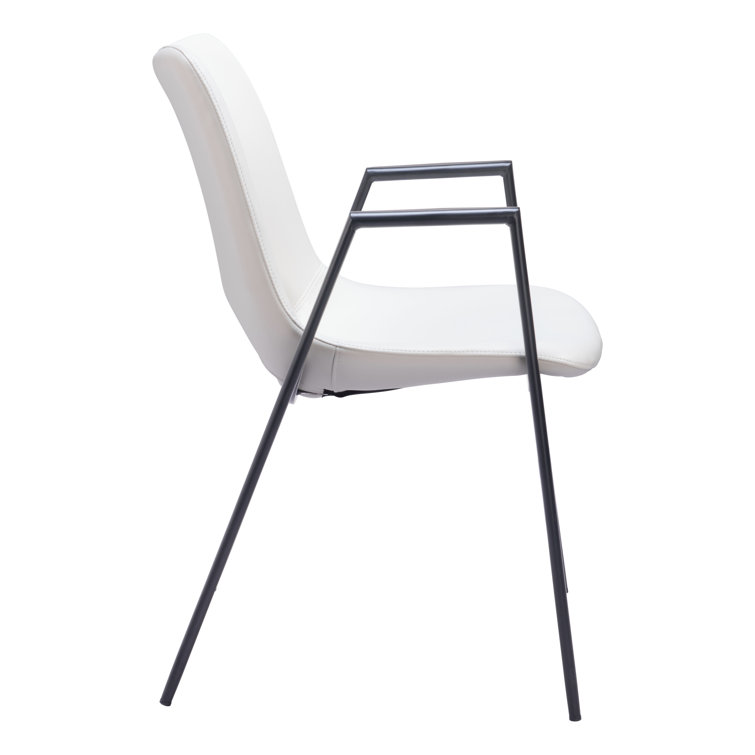 White Faux Leather Upholstered Arm Chair with Black Metal Legs