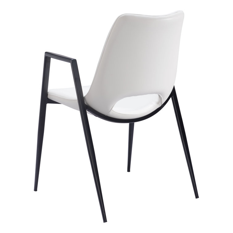 White Faux Leather Upholstered Arm Chair with Black Metal Legs