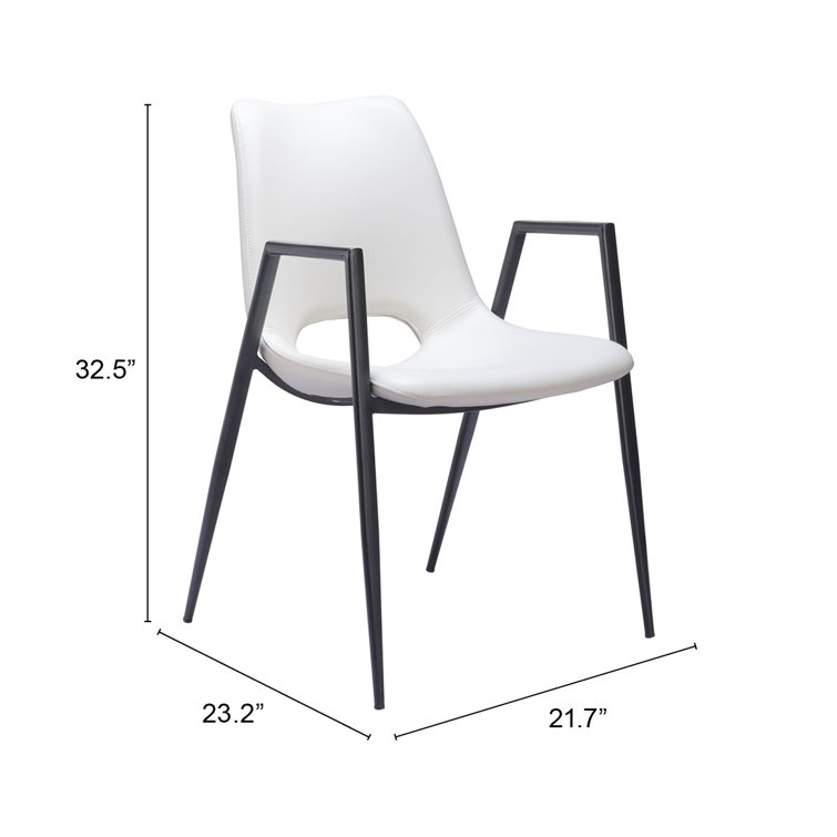 White Faux Leather Upholstered Arm Chair with Black Metal Legs