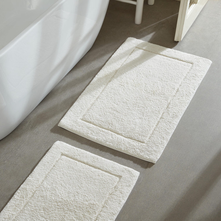 Beige Cotton 2-Piece Machine-Washable Bathroom Rug Set