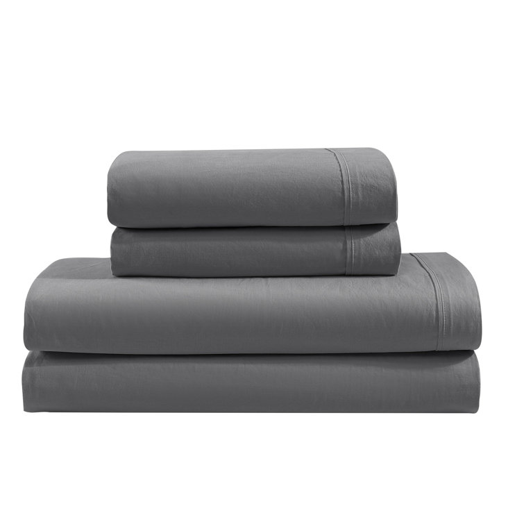 Graphite Queen Cotton Percale 4-Piece Bedding Set