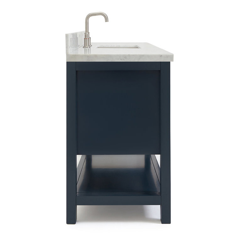 Midnight Blue Single Vanity with White Marble Top, 55"