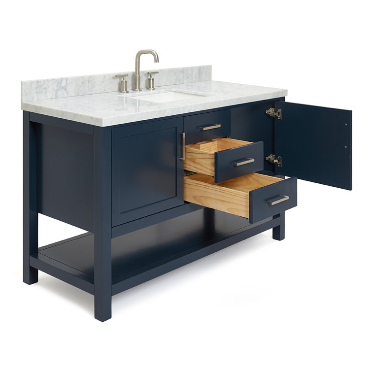 Midnight Blue Single Vanity with White Marble Top, 55"