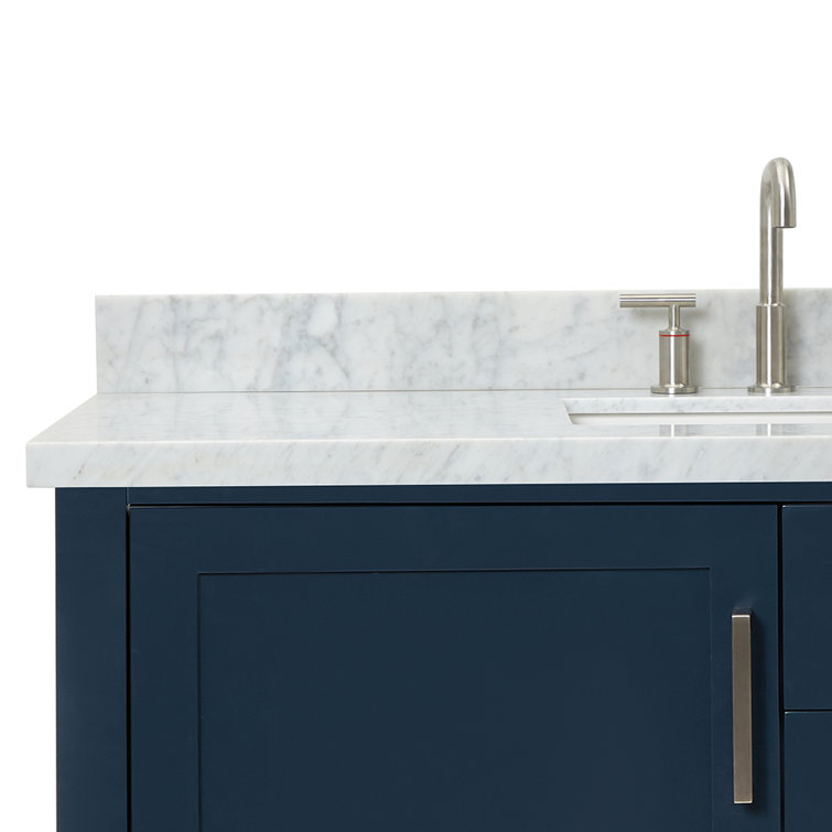 Midnight Blue Single Vanity with White Marble Top, 55"