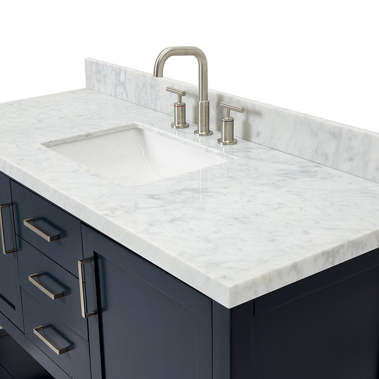 Midnight Blue Single Vanity with White Marble Top, 55"