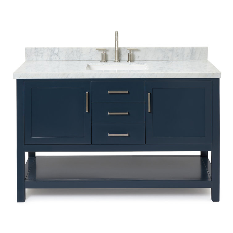 Midnight Blue Single Vanity with White Marble Top, 55"