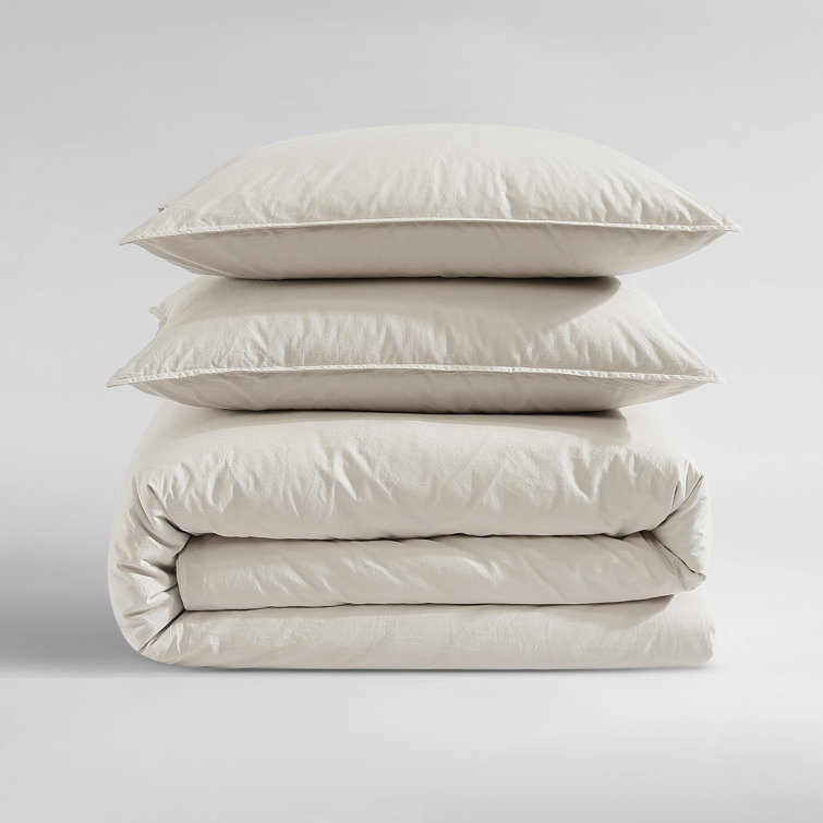 Light Beige King Cotton Duvet Cover Set with Shams