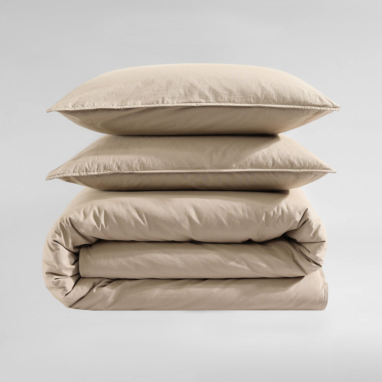 Camel Brown Queen Cotton Percale Duvet Cover Set