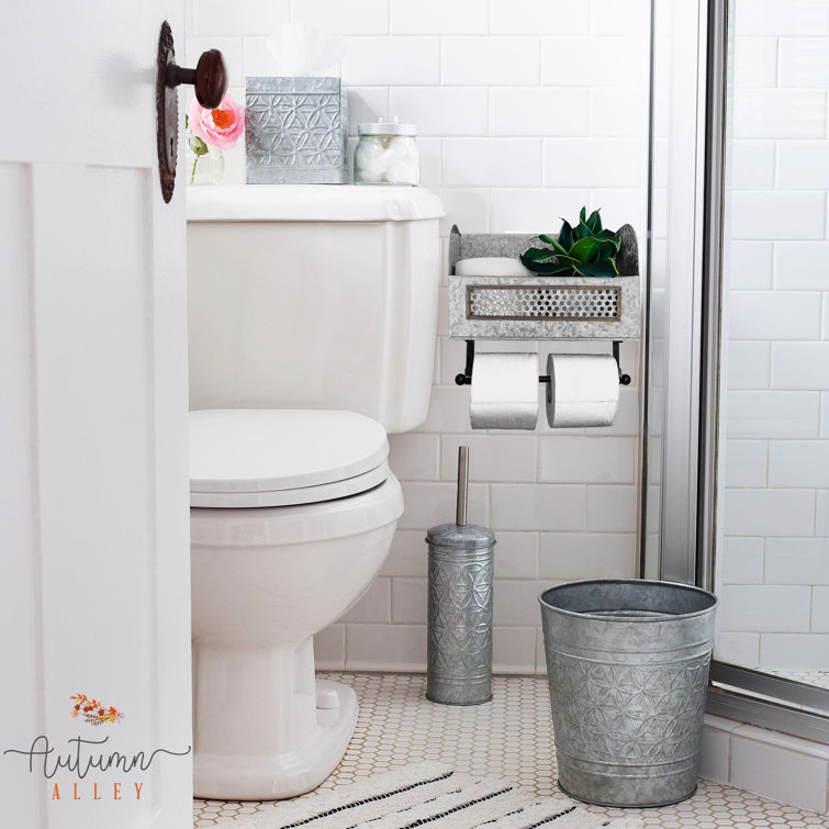 Galvanized Double Roll Rustic Toilet Paper Holder with Shelf