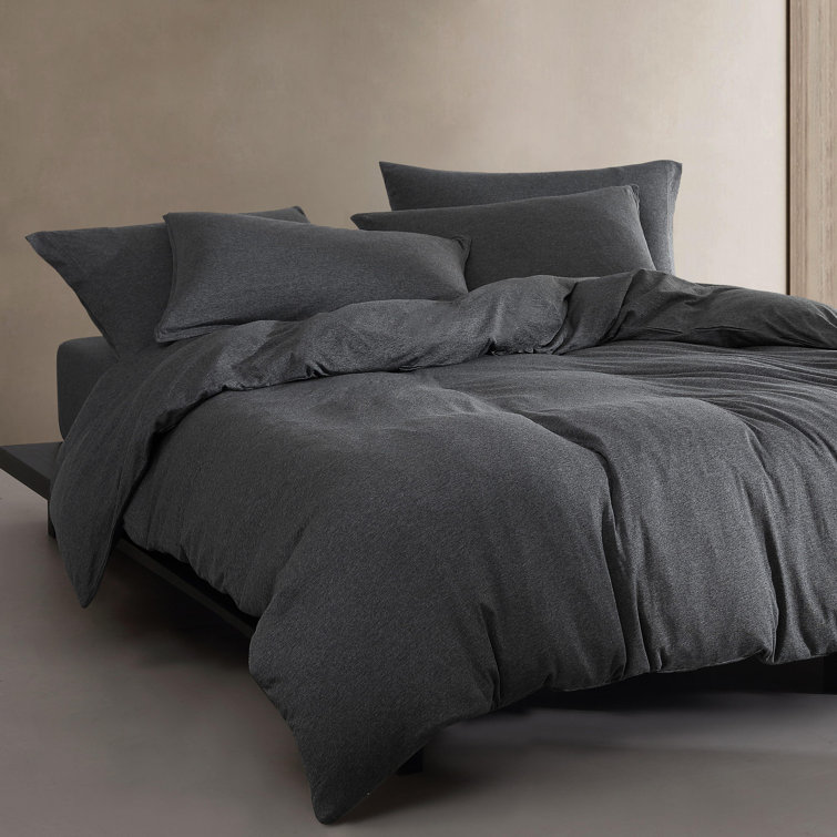 Dark Gray Cotton Jersey Queen Duvet Cover Set