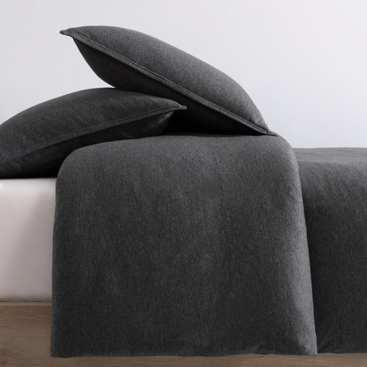 Dark Gray Cotton Jersey Queen Duvet Cover Set