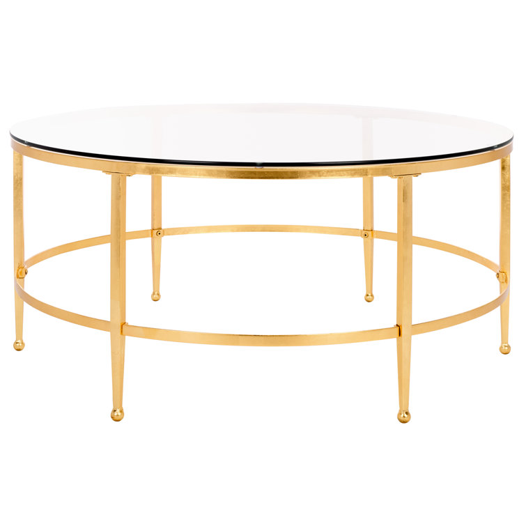 Edmund Round Gold Metal and Glass Cocktail Table