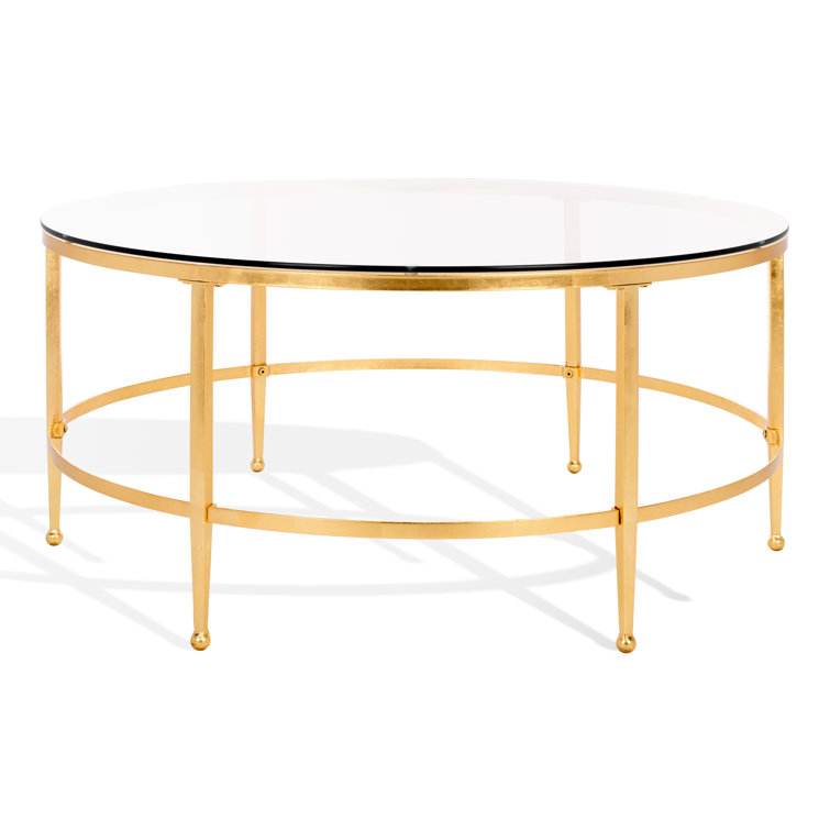 Edmund Round Gold Metal and Glass Cocktail Table