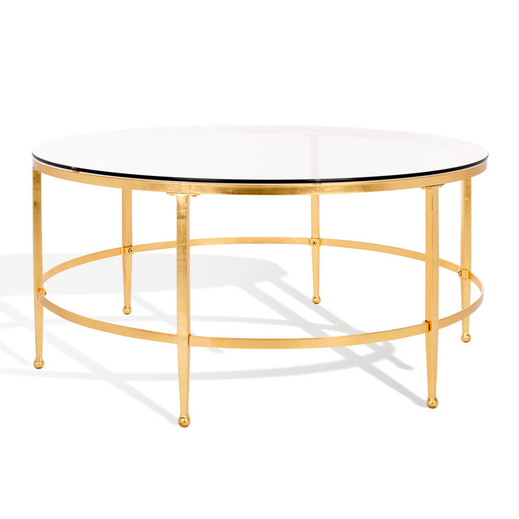 Edmund Round Gold Metal and Glass Cocktail Table