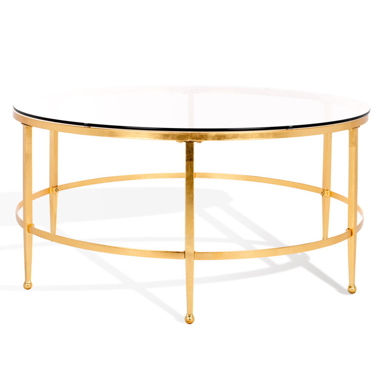 Edmund Round Gold Metal and Glass Cocktail Table