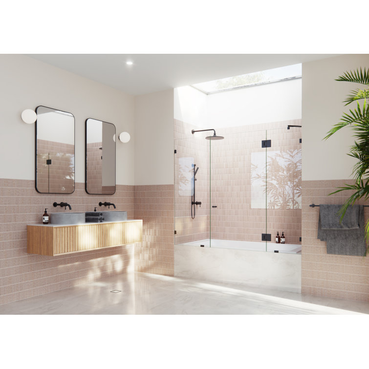 Matte Black Frameless 3 Panel Glass Bathtub Shower Door