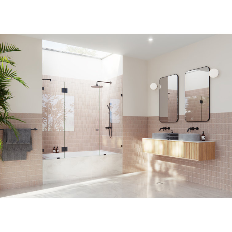 Matte Black Frameless 3 Panel Glass Bathtub Shower Door