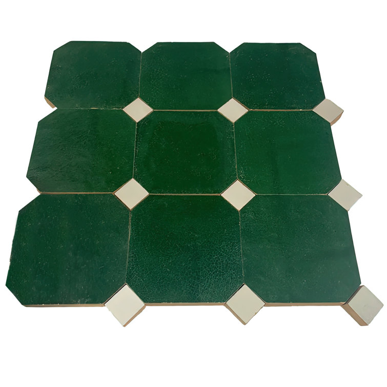 Green and White Zellige Mosaic Wall Tile Sheet