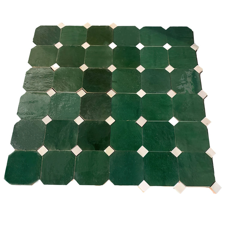 Green and White Zellige Mosaic Wall Tile Sheet