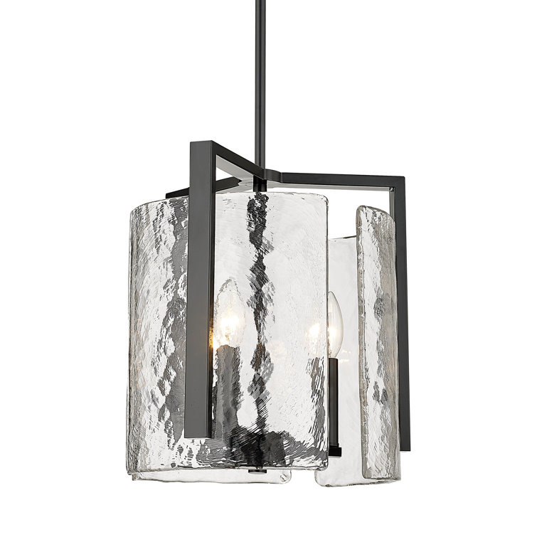 Matte Black Hammered Glass 3-Light Drum Pendant