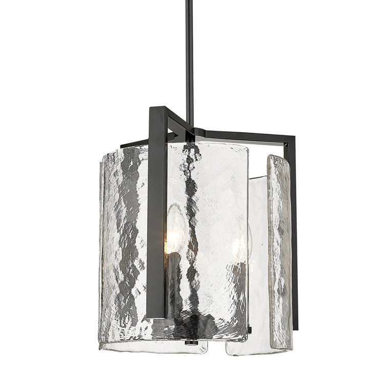 Matte Black Hammered Glass 3-Light Drum Pendant