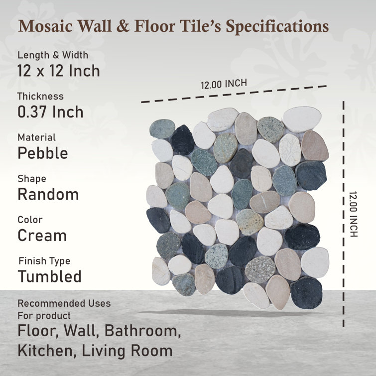 Ibiza 12" x 12" Natural Stone Pebble Mosaic Tile for Kitchen and Bathroom