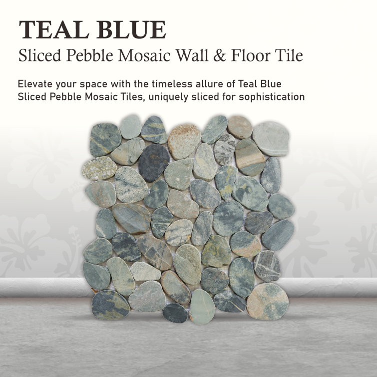 Teal Blue Natural Stone Pebble Mosaic Tile for Bathroom and Outdoor