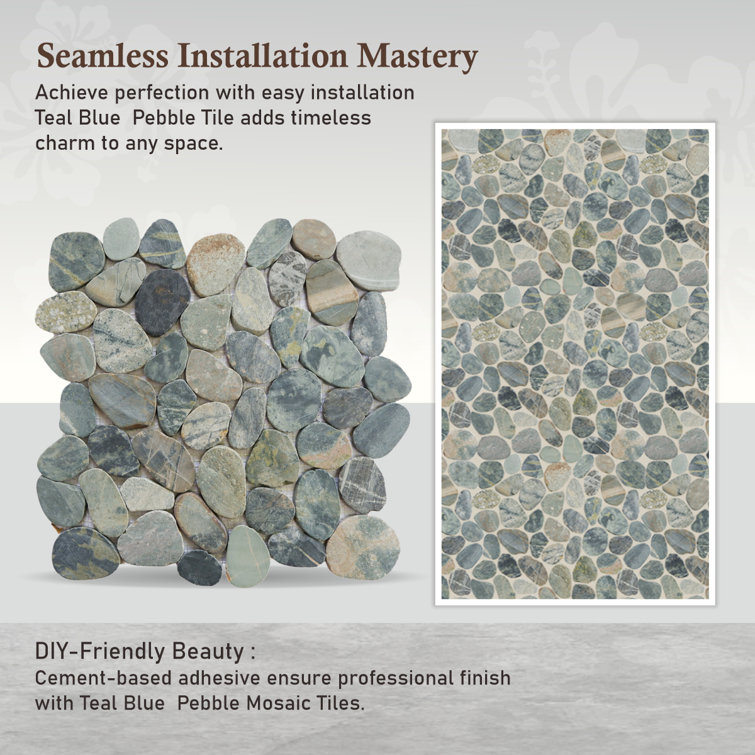 Teal Blue Natural Stone Pebble Mosaic Tile for Bathroom and Outdoor