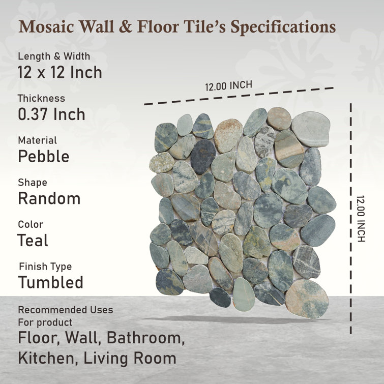 Teal Blue Natural Stone Pebble Mosaic Tile for Bathroom and Outdoor
