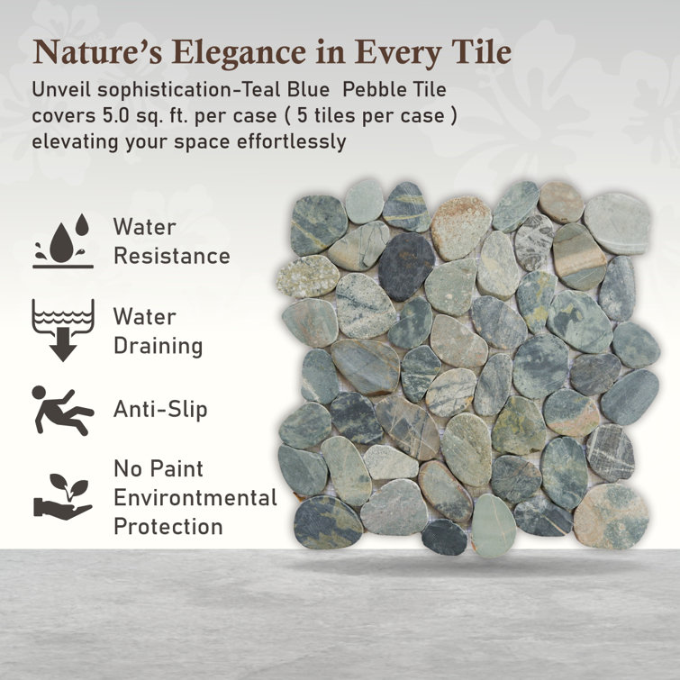 Teal Blue Natural Stone Pebble Mosaic Tile for Bathroom and Outdoor