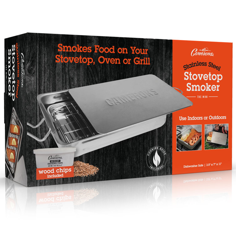 Compact Stainless Steel Stovetop Smoker with Wood Chips and Recipes